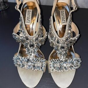 Badgley Mischka Crystal Embellished Ivory Heels